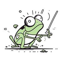 Frog with a spear. Vector illustration of a cartoon frog.