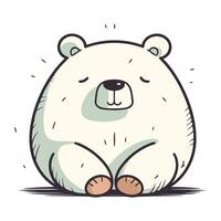 Cute cartoon polar bear sitting on the ground. Vector illustration.