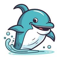 Cartoon cute little dolphin. Vector illustration isolated on white background.