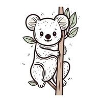 Cute koala on a branch. Hand drawn vector illustration.