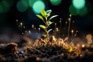 seedling sprouting from rich soil AI Generated photo