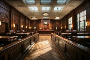 empty courtroom the judge court room professional advertising photography AI Generative photo