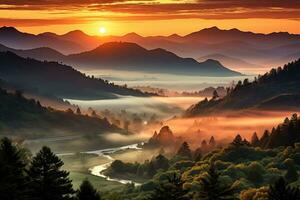 breathtaking sunrise over the smoky mountains AI Generated photo