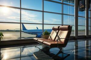 esperando habitación a el aeropuerto con el grande ventana ai generado foto