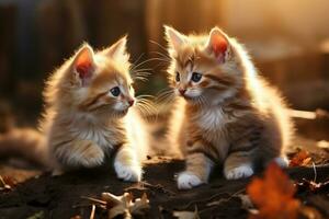 Two cute kittens are playing interactive fun professional advertising photography AI Generative photo