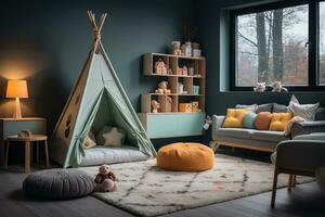 nursery room in kids room at home morning view professional advertising photography AI Generative photo