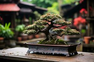 tradicional japonés bonsai planta Arte ai generado foto