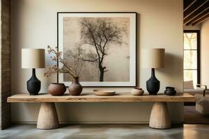 large artwork in center of entryway table AI Generated photo