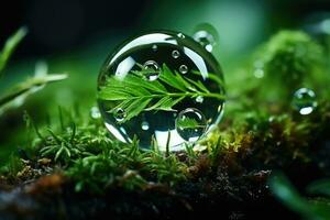 realistic forest macro close up of rain drop AI Generated photo