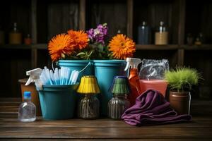 cleaning tools and equipment professional photography AI Generated photo