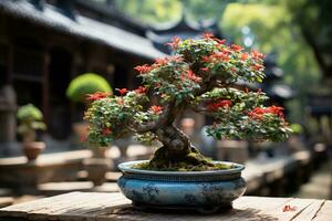 Traditional Japanese bonsai plant art AI Generated photo