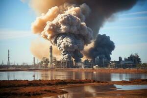 big explosion in the offshore oil refinery AI Generated photo