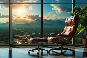 waiting room at the airport with the large window AI Generated photo
