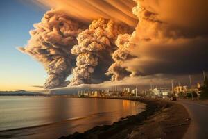 big explosion in the offshore refinery AI Generated photo