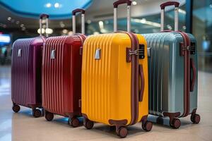 equipaje maletas a el aeropuerto para vacaciones profesional publicidad fotografía ai generado foto