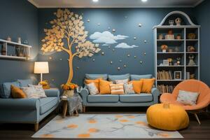 nursery room in kids room at home day view professional advertising photography AI Generative photo