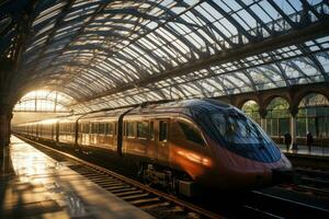 central train station clear roof with flying Scotsman professional photography AI Generated photo