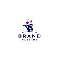 Shopping Cart With Colorful Stars Logo Design. Simple Shopping Cart Icon With Stars On It. vector