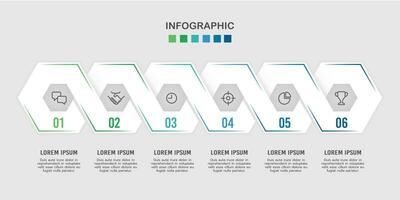 negocio infografía flujo de trabajo proceso diseño modelo. infografía 6 6 opciones o pasos. vector ilustración.