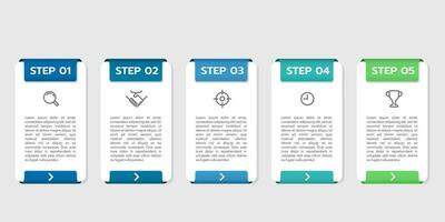 5-step infographic square with an icons design template to success. Vector illustration.