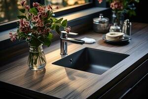 stock photo of inside home view sink AI Generated