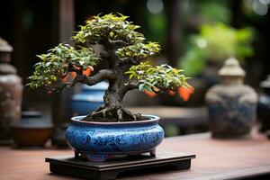 tradicional japonés bonsai planta Arte ai generado foto