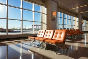 esperando habitación a el aeropuerto con el grande ventana ai generado foto