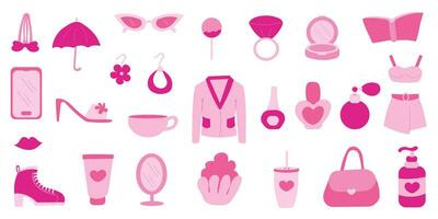 barbicora conjunto elementos rosado muñeca accesorios jugar vector