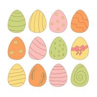 eggs colored pattern leaves stars set elements vector