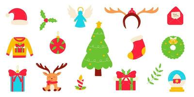 christmas new year holidays gifts tree set vector