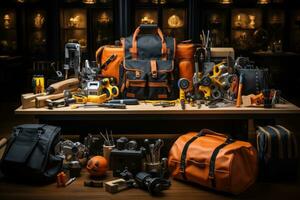 Carpenter tools and equipment professional photography AI Generated photo