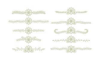 set of hand drawn rustic vintage blossom flower line divider decoration. Vector floral element decoration