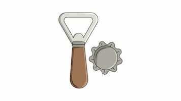 Animated video forming a bottle cap opener tool icon