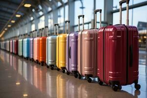 suitcase of luggage at the airport for holidays professional advertising photography AI Generative photo