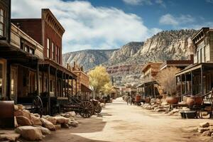 antiguo Oeste pueblo dónde vaqueros En Vivo ai generado foto