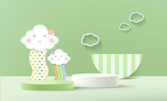 Podium empty display scene presentation for kids or baby product placement 3d background vector