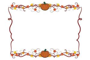 Colorful Thanksgiving Square frame curly swirls style, fall leave isolated flourishes border, Autumn vibes with pumpkins foliage frame empty space for party invitation wedding card vector elements