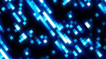 Abstract blue retro pixel hipster digital background made of moving energy brick squares on a black background video