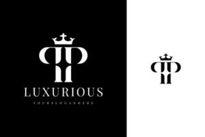 elegant simple minimal luxury serif font alphabet double letter p monogram logo design with crown vector