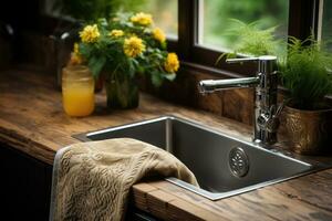 stock photo of inside home view sink AI Generated