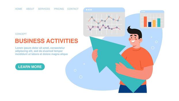 Web page with man with arrow vector