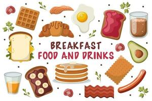 conjunto de comida y bebidas para desayuno vector