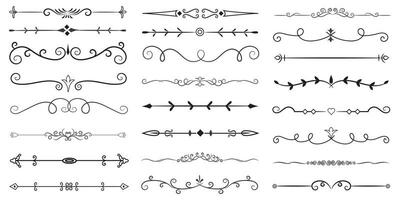 Page Divider And Design Elements. Set of Various Simple Black Divider Design, Assorted Divider Collection Template Vector. Collection of floral dividers elements mega decoration for Calligraphy. vector