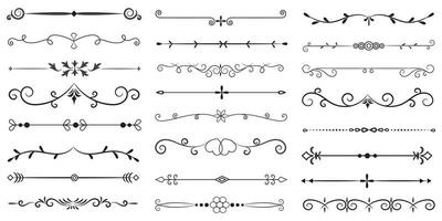 Page Divider And Design Elements. Set of Various Simple Black Divider Design, Assorted Divider Collection Template Vector. Collection of floral dividers elements mega decoration for Calligraphy. vector