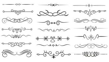 Page Divider And Design Elements. Set of Various Simple Black Divider Design, Assorted Divider Collection Template Vector. Collection of floral dividers elements mega decoration for Calligraphy. vector