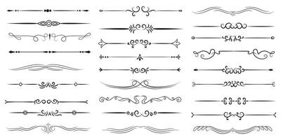 Page Divider And Design Elements. Set of Various Simple Black Divider Design, Assorted Divider Collection Template Vector. Collection of floral dividers elements mega decoration for Calligraphy. vector