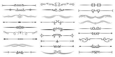 Page Divider And Design Elements. Set of Various Simple Black Divider Design, Assorted Divider Collection Template Vector. Collection of floral dividers elements mega decoration for Calligraphy. vector