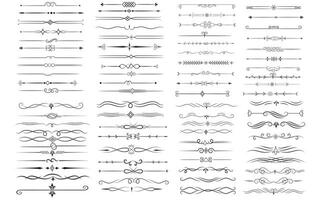 Page Divider And Design Elements. Set of Various Simple Black Divider Design, Assorted Divider Collection Template Vector. Collection of floral dividers elements mega decoration for Calligraphy. vector
