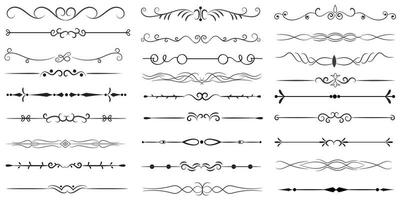 Page Divider And Design Elements. Set of Various Simple Black Divider Design, Assorted Divider Collection Template Vector. Collection of floral dividers elements mega decoration for Calligraphy. vector