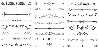 Page Divider And Design Elements. Set of Various Simple Black Divider Design, Assorted Divider Collection Template Vector. Collection of floral dividers elements mega decoration for Calligraphy. vector